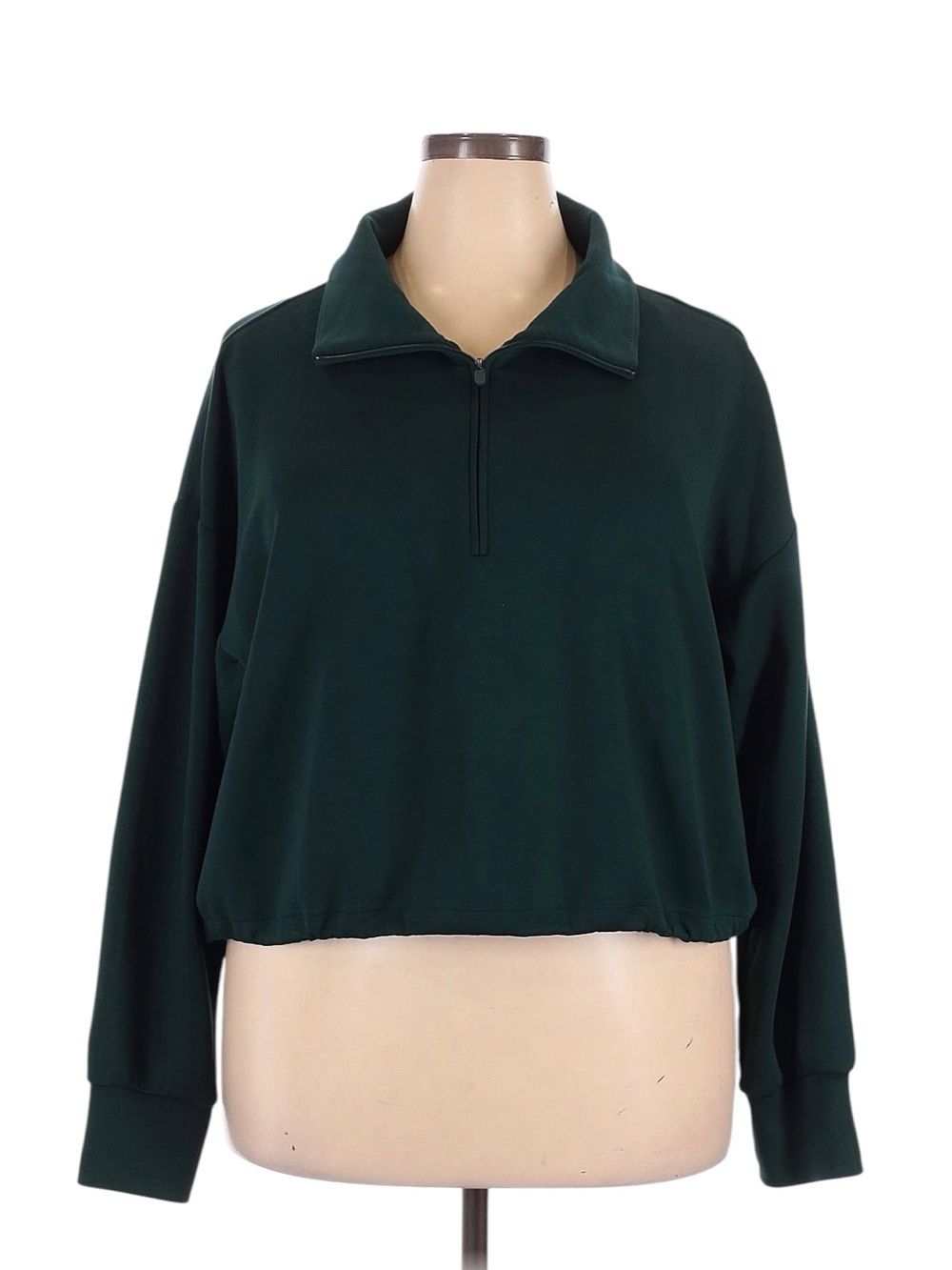 Zella 1/4 Zip Cropped Sweatshirt Size XL Dark Green Mom Outfit Athlesiure NWT